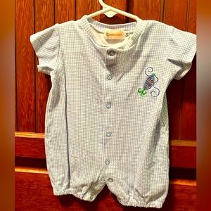 Baby Luigi 3 months short bubble. Blue and white check